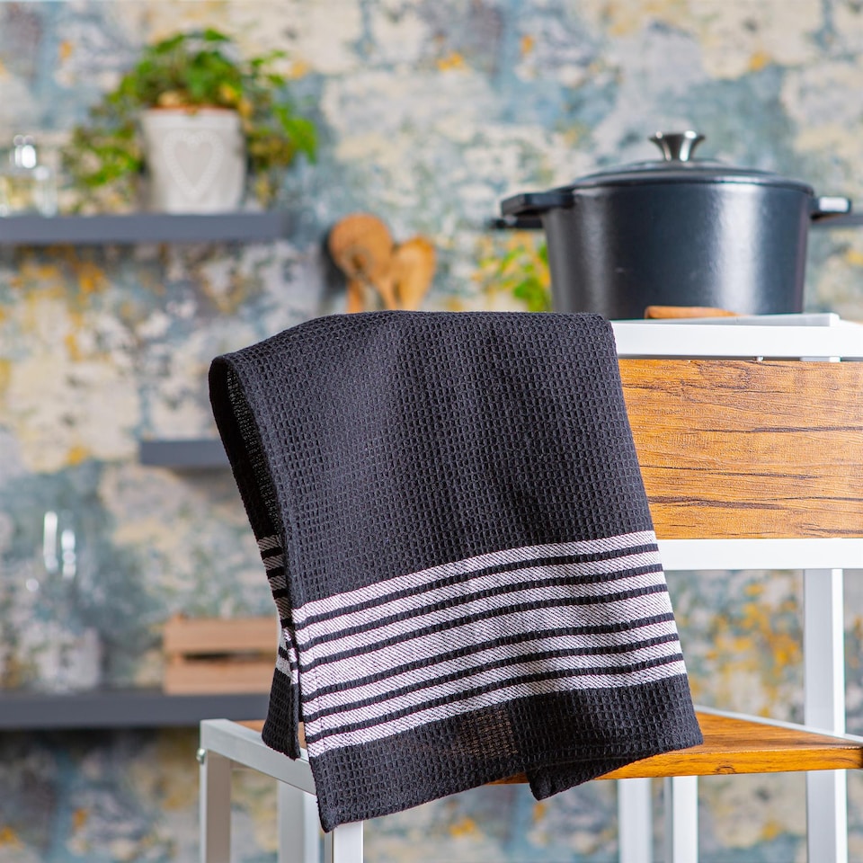 image 1 of Nicola Spring Cotton Tea Towels - 60cm x 40cm - Black - Pack of 4