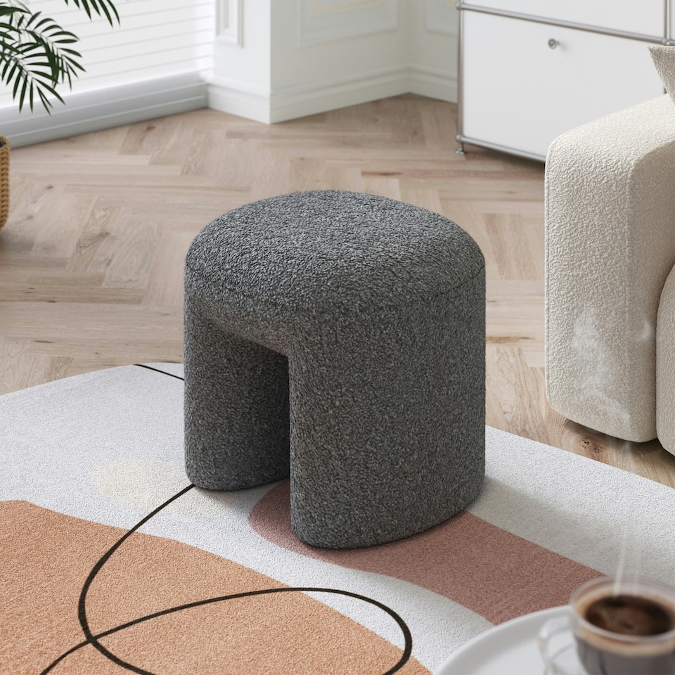 image 1 of Living and Home Modern Teddy Bear Fur Upholstered Ottoman - Grey