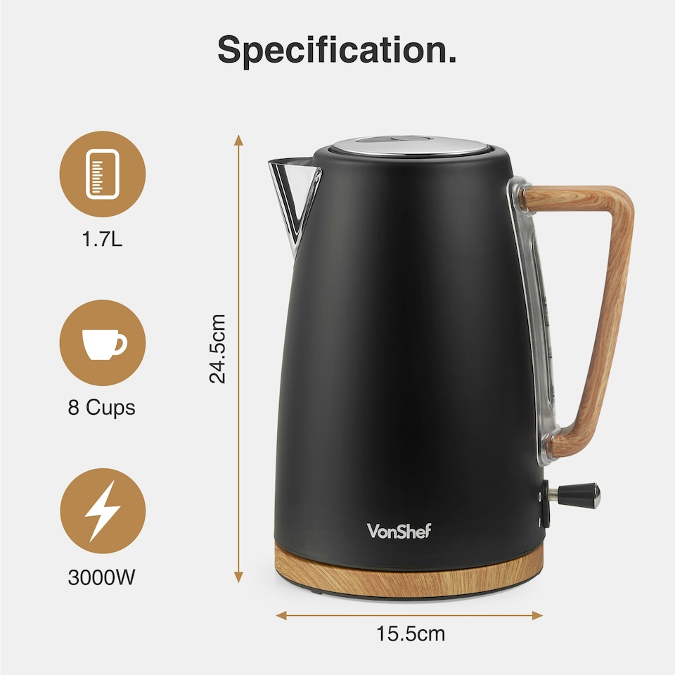 image 1 of VonShef 3000W Kettle and 1500W Toaster Bundle Set Black
