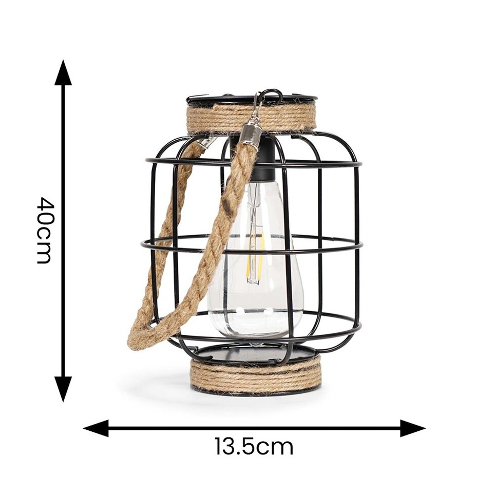 image 1 of ValueLights 2 pack of Solar powered Lantern cage with Hemp Rope Handle