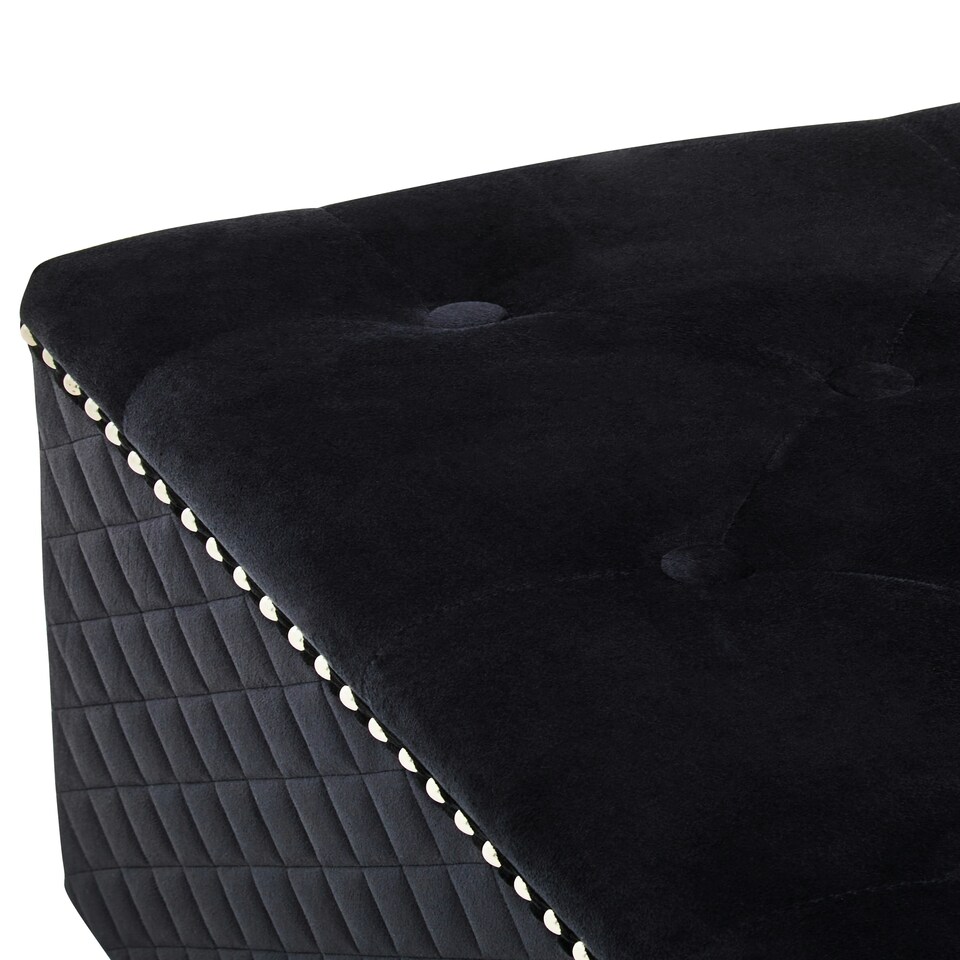 image 1 of Interiors by Premier Square Black Velvet Ottoman, Stylish Padded Velvet Footstool, Compact Upholstered Pouffe for Living Room Black