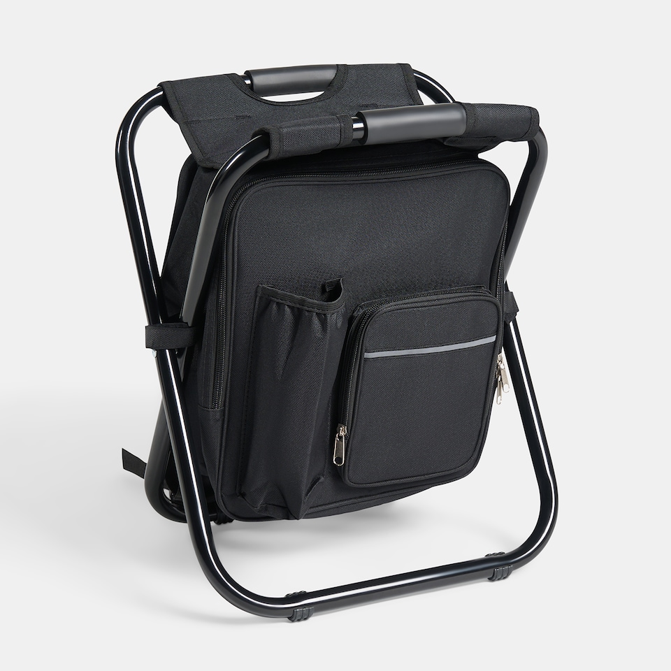 image 1 of OHS 3-in-1 Camping Backpack Stool Cooling Bag Chair Folding Rucksack Seat | Black