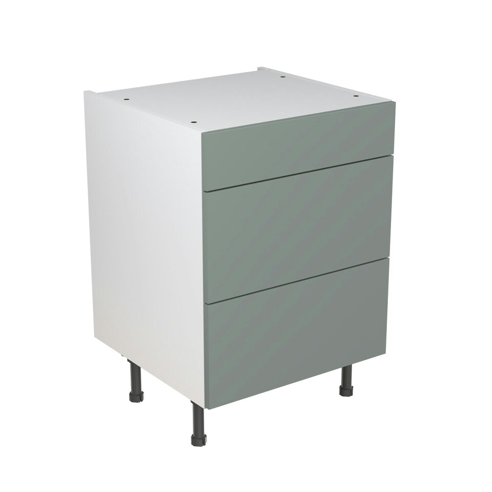 Sage Green Matt Slab Door Base Unit Cabinet 3 Drawer Soft Close Flatpack - 600x870mm Green | Sage Green
