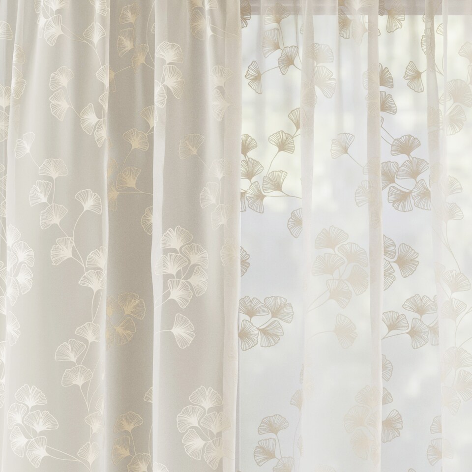 image 1 of Delila Cream Leaf Print Voile Panel - Pair 140 x 229cm (55x90")