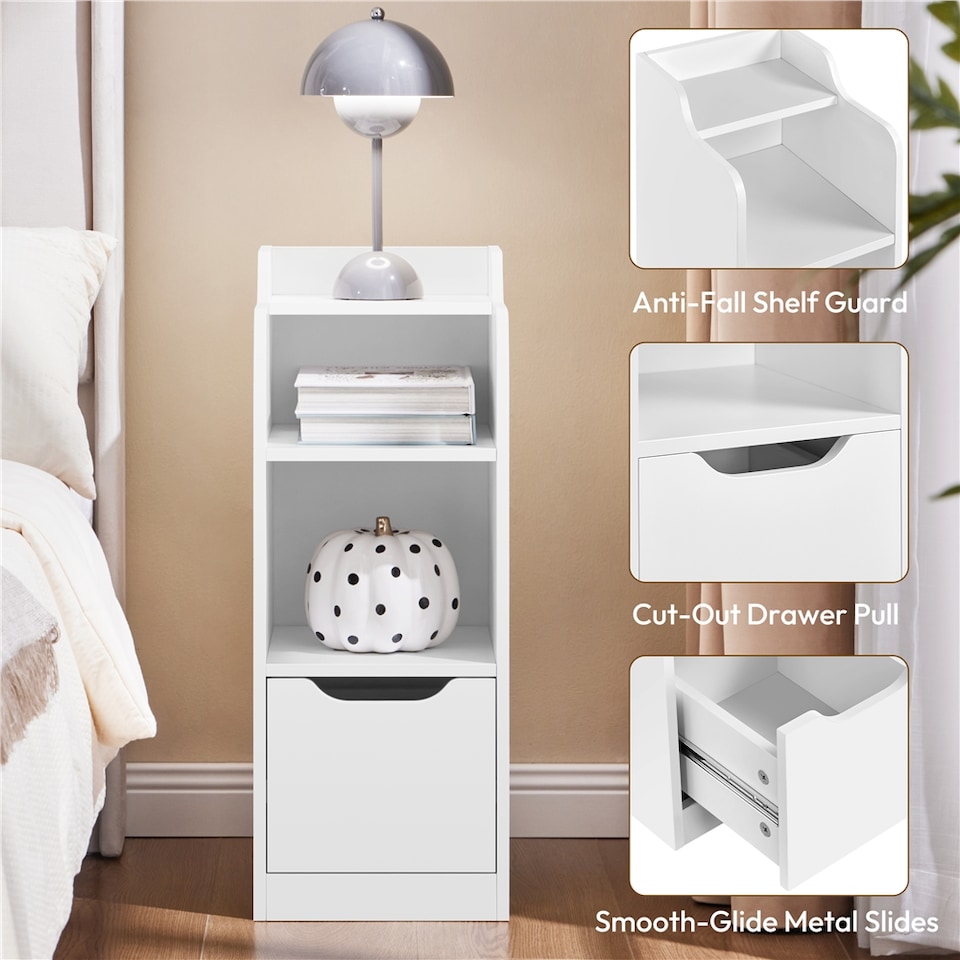 image 1 of Yaheetech Narrow Nightstand with Drawer-White | White | White | 25 cm W × 30 cm D × 65 cm H | 1