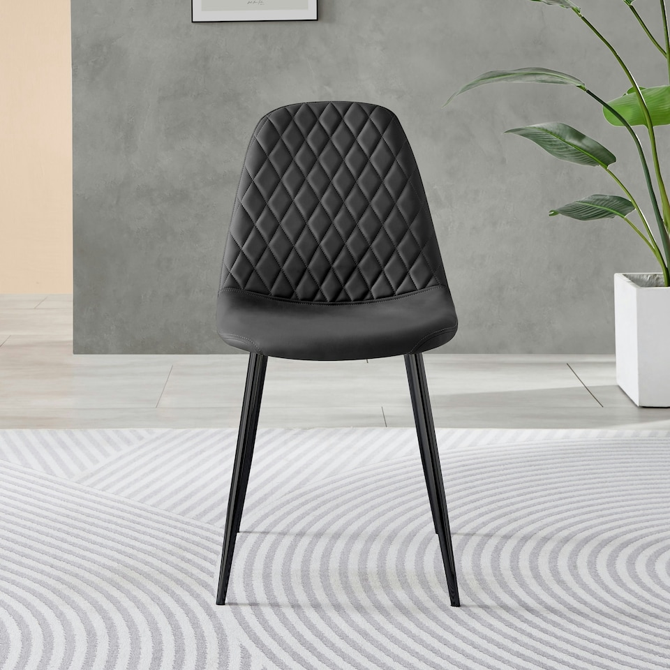 image 1 of Furniturebox 2x Corona Black Leg Black Faux Leather Dining Chair