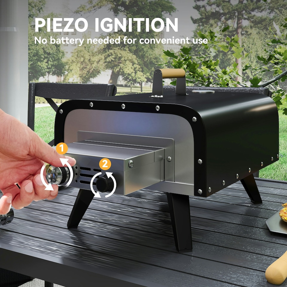 image 1 of Outsunny Outdoor Tabletop Gas Pizza Oven with 12" Pizza Stone & Peel, Black