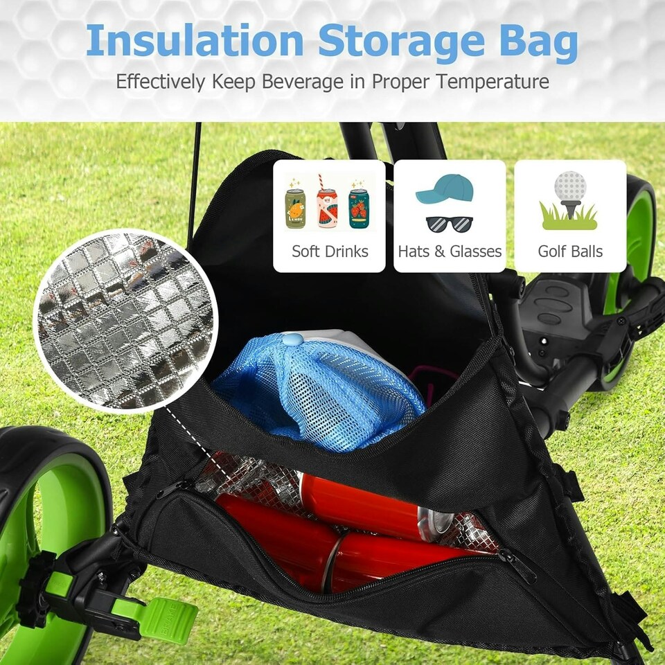 image 1 of COSTWAY 3 Wheel Golf Push Cart Folding Golf Holder Green