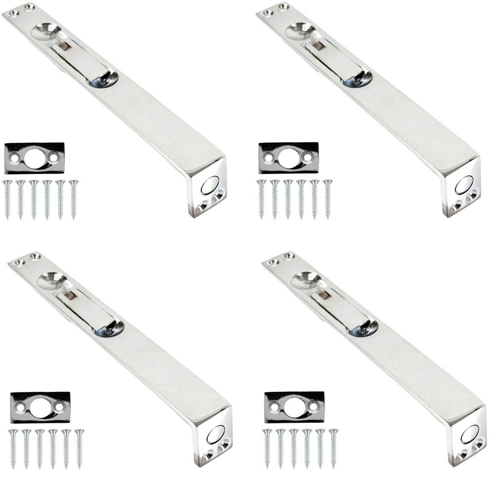 image 1 of Golden Grace Pack of 4 Flush Door Bolt in Polished Chrome Finish, Concealed Security French Double Door Bolts - 150mm