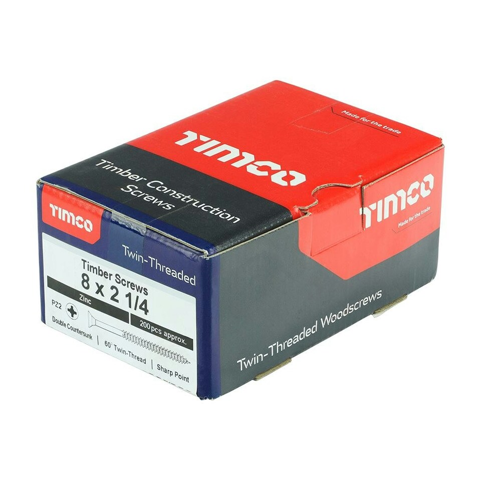 image 1 of Timco - Twin-Threaded Woodscrews - PZ - Double Countersunk - Zinc (Size 8 x 2 1/4 - 200 Pieces)