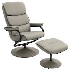 HOMCOM Faux Leather Recliner Chair w/ Ottoman Swivel Lounge Seat w/ Footstool
