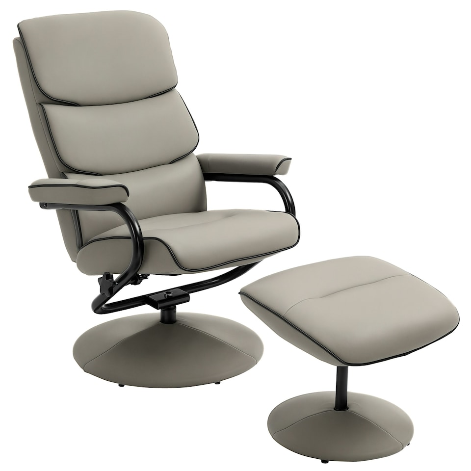 image 1 of HOMCOM Faux Leather Recliner Chair w/ Ottoman Swivel Lounge Seat w/ Footstool