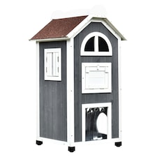 PawHut Wooden Cat House Condos Cat Cave 2 Floor Pet Shelter Outdoor Furniture