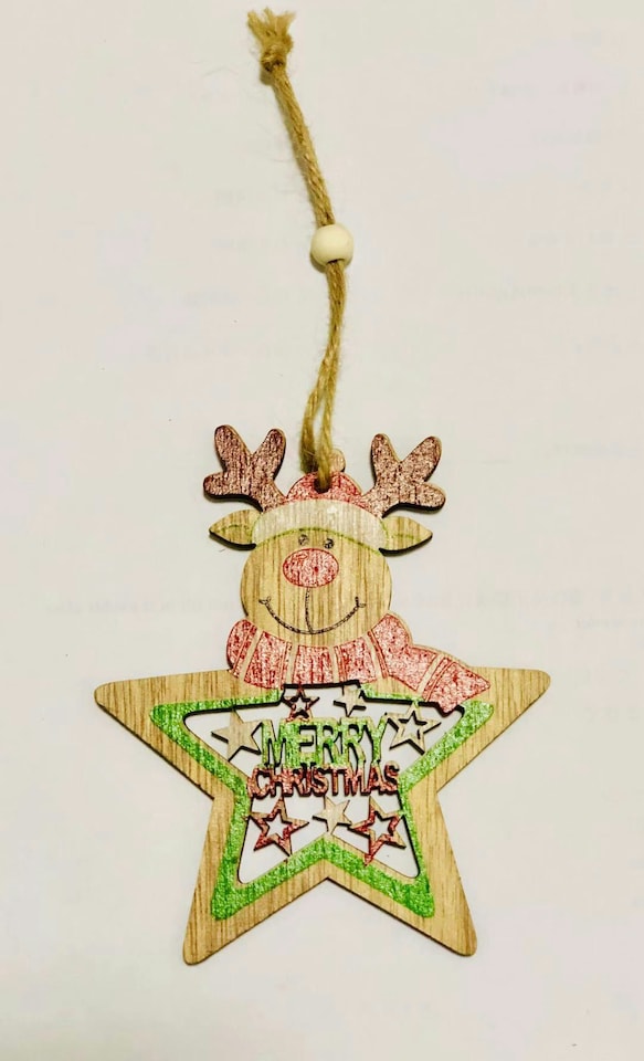 image 1 of Christmas Tree Ornaments Wooden Aesthetic Hanging Decorations Painted Stars 3Pcs