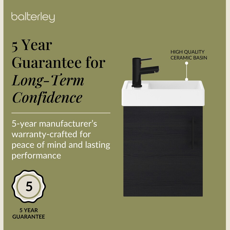 image 1 of Balterley Wall Hung Vanity Basin 400mm Charcoal & Matt Black Handle