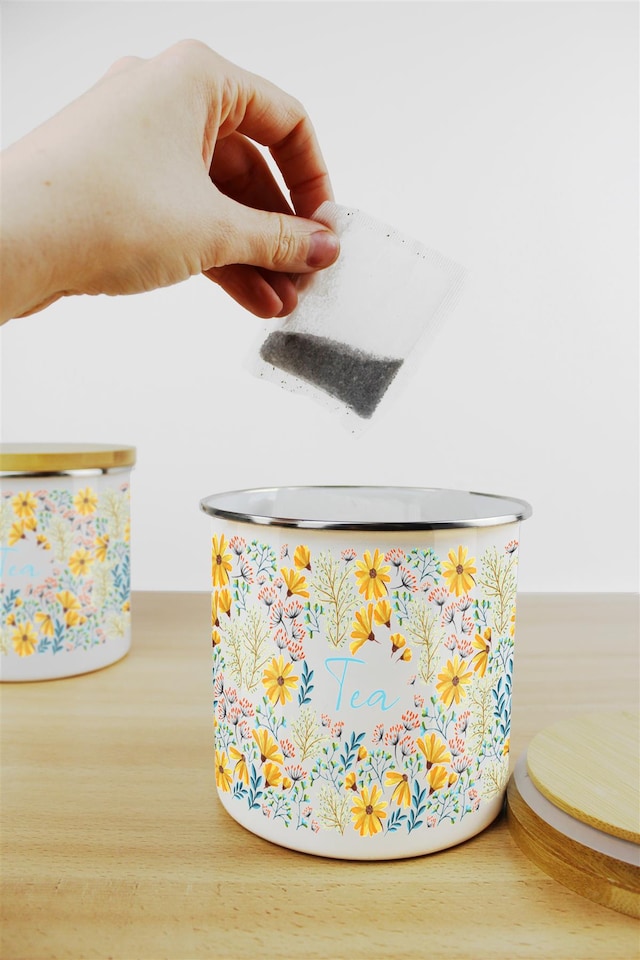 image 1 of Yellow Daisies Tea, Coffee & Sugar Large Kitchen Canisters - Set of 3
