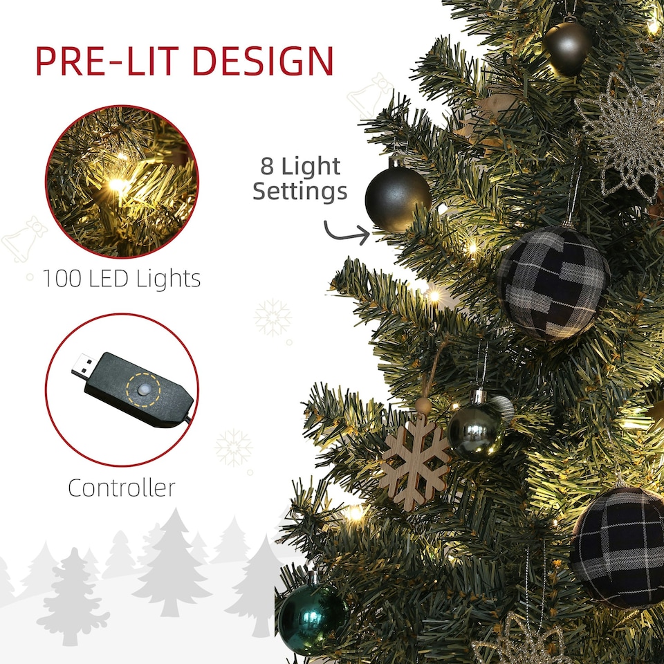 image 1 of HOMCOM 5ft Artificial Christmas Tree with LED Lights and Blue Decorations