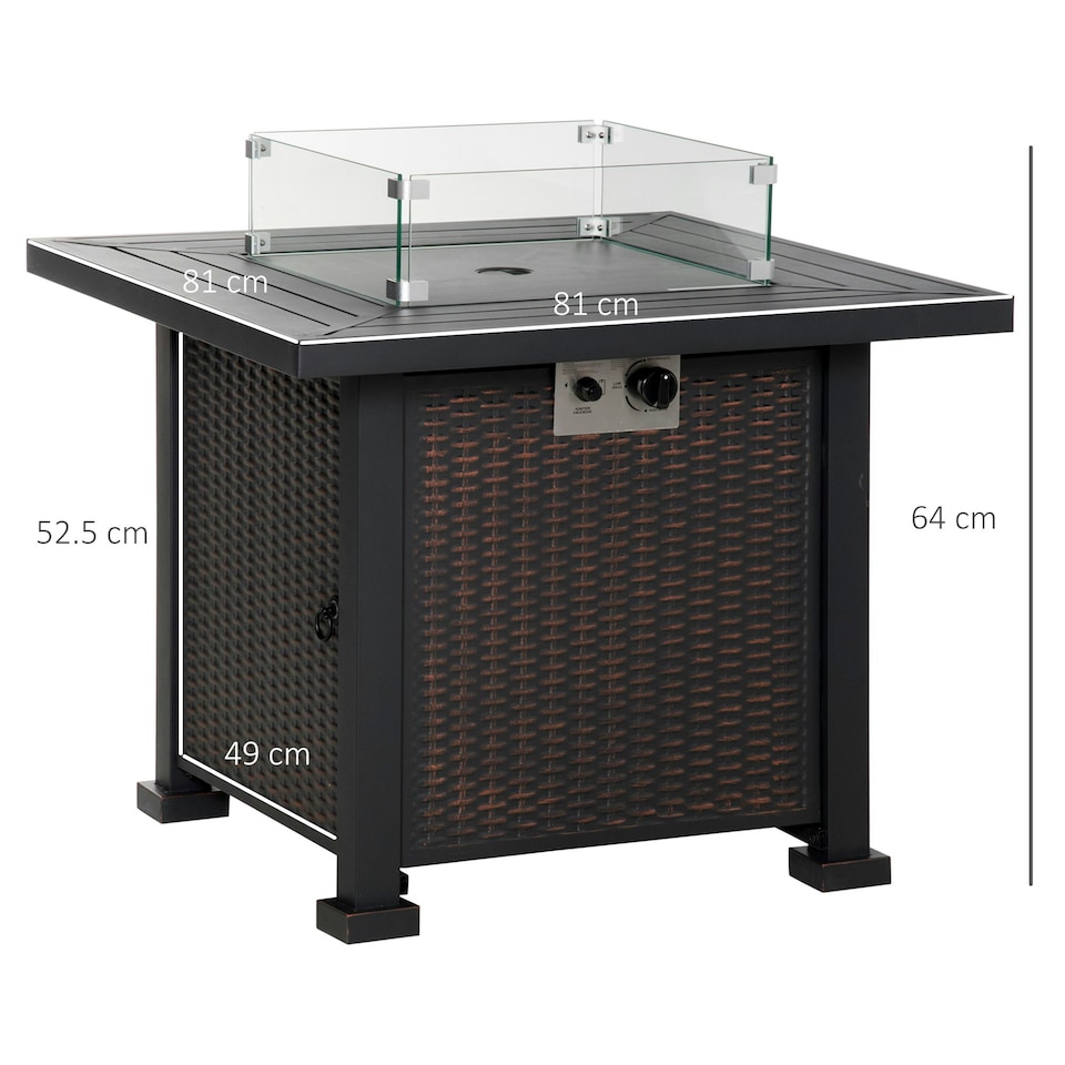 image 1 of Outsunny Outdoor Propane Fire Pit Table w/ Wind Screen & Glass Beads, Black
