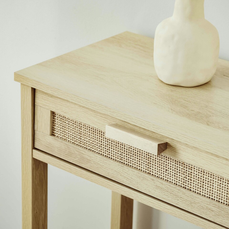 image 1 of HOMCOM Console Table w/ Storage Shelf 2 Drawers for Entryway Bedroom Natural Yellow | Natural