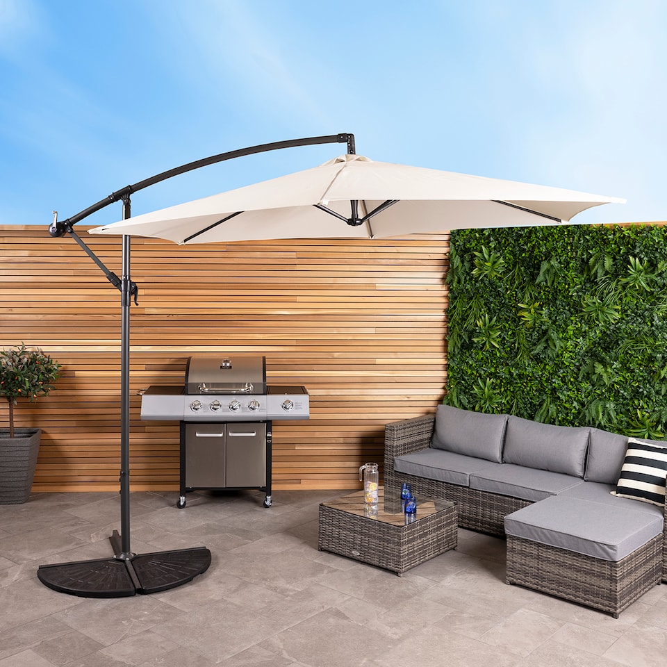 image 1 of Charles Bentley 3m Hanging Banana Cantilever Garden Umbrella - Cream