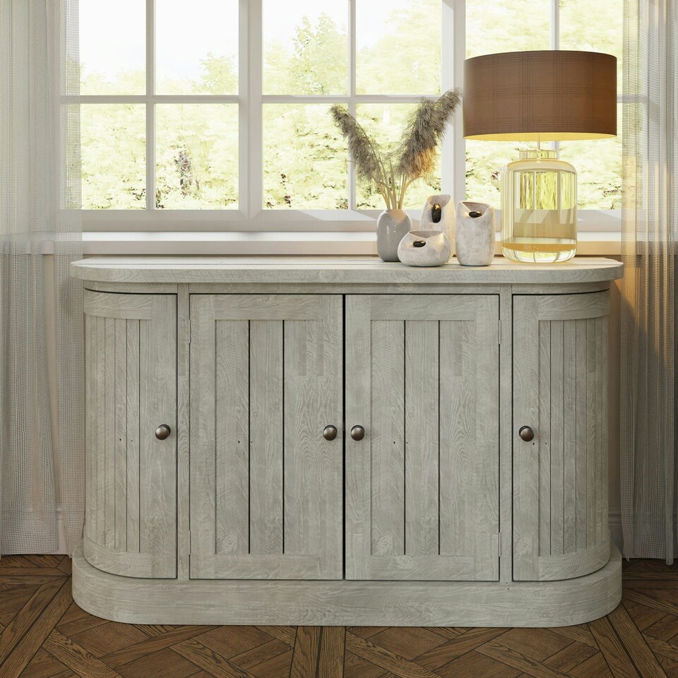 image 1 of Bowood 4 Door Large Sideboard Solid Reclaimed Limewashed Pine Green