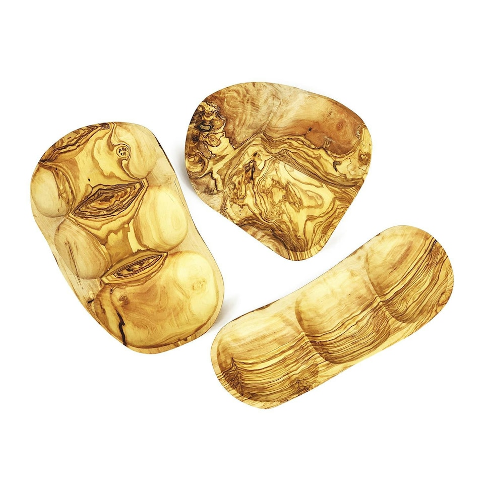 image 1 of Verano Spanish Ceramics Olive Wood 3 Section Snack Dish - 27x20cm | Multi | 1