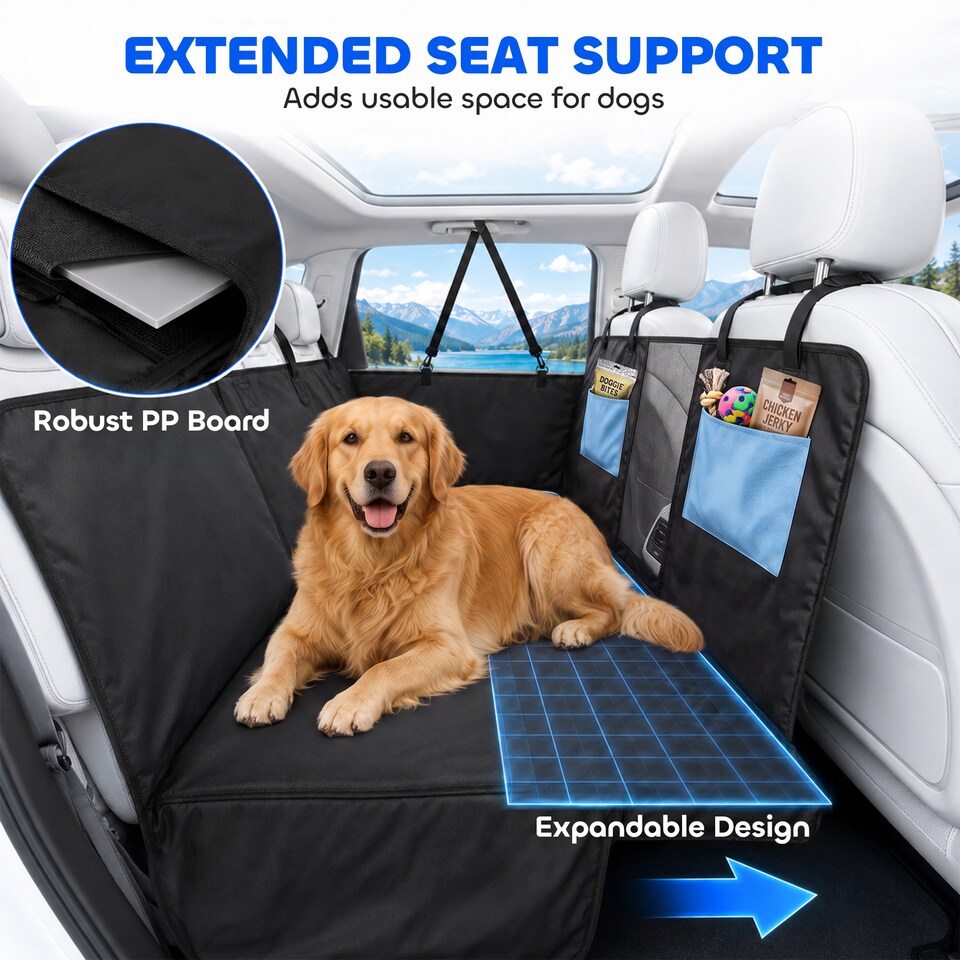 image 1 of PawHut Dog Car Seat Cover, Waterproof Dog Travel Hammock, Blue