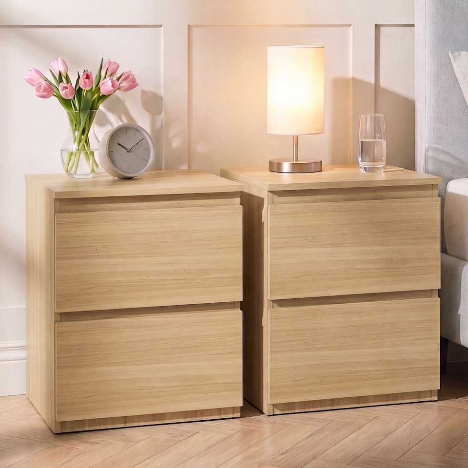 image 1 of Vida Designs Denver Large 2 Drawer Chest of Drawer Bedside Cabinet Nightstand Units Set of 2 - Pine