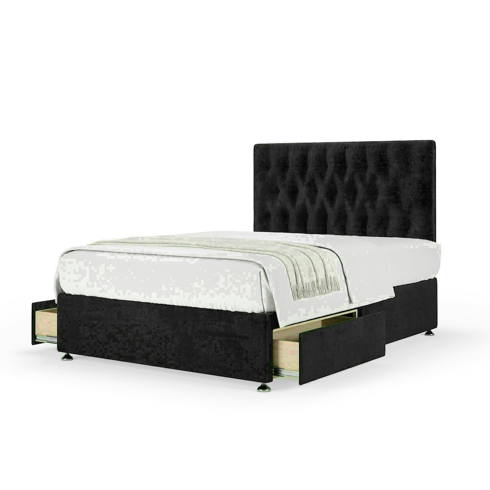 Black Naples Velvet 2 Drawer Divan Base and Lona Headboard Super King