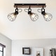 image 1 of COSYLYTE Kendan 3 Light Matt Black Wire Shade Spotlight with Wooden Backplate | Black | Walnut wood | 1
