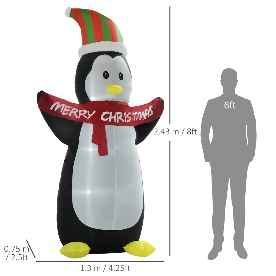 image 1 of HOMCOM 8ft Inflatable Penguin & Christmas Banner Decoration Indoor Outdoor WeatherResistant Shell Fun Cute