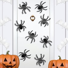 Black Foil Spiders Halloween Decorations - Pack of 8