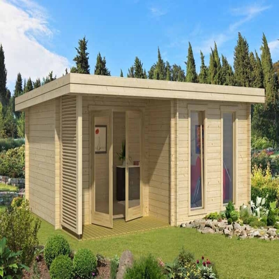 image 1 of Orkney-Log Cabin, Wooden Garden Room, Timber Summerhouse, Home Office - L580 x W450 x H233.7 cm Brown