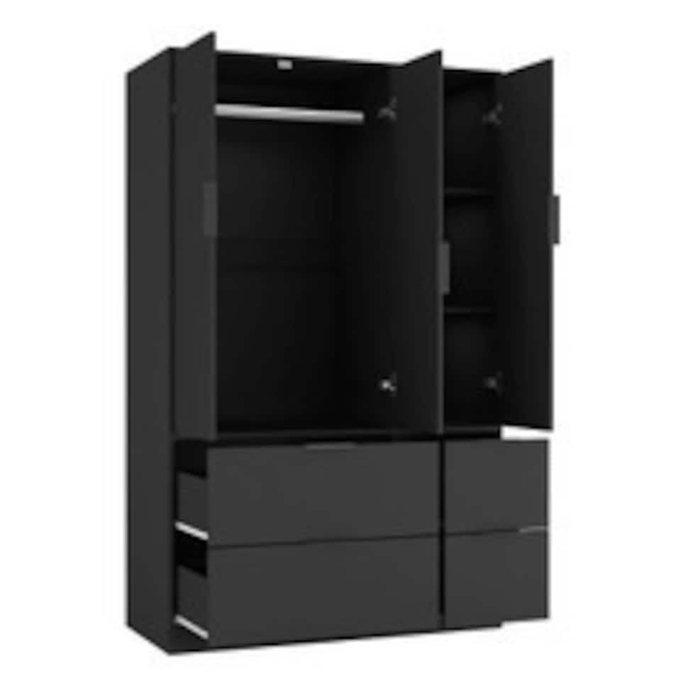 image 1 of FUJI 3 Door 4 Drawer Wardrobe | Black | Black & Black | 117 x 55 x 8.5 | 1