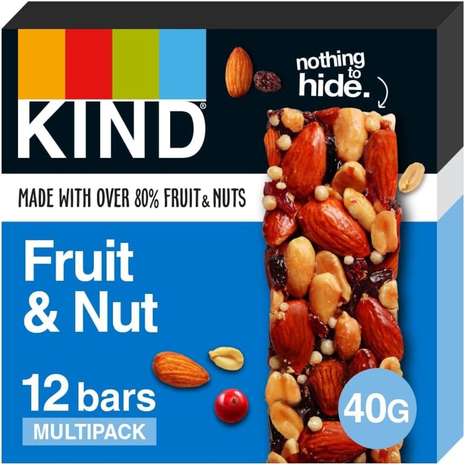 image 1 of KIND Bars, Gluten Free Snack Bars, Fruit & Nut, High Fibre, Healthy Snack, No Artificial Colours, Flavours or Preservatives, Multipack 12 x 40g