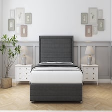 Sloomy Ashford Graphite Dumfries Divan Bed With Mattress No Drawers With 26" Strutted Headboard & 12" Matching Footboard 4'6 Double | Grey | Graphite | Double | 1