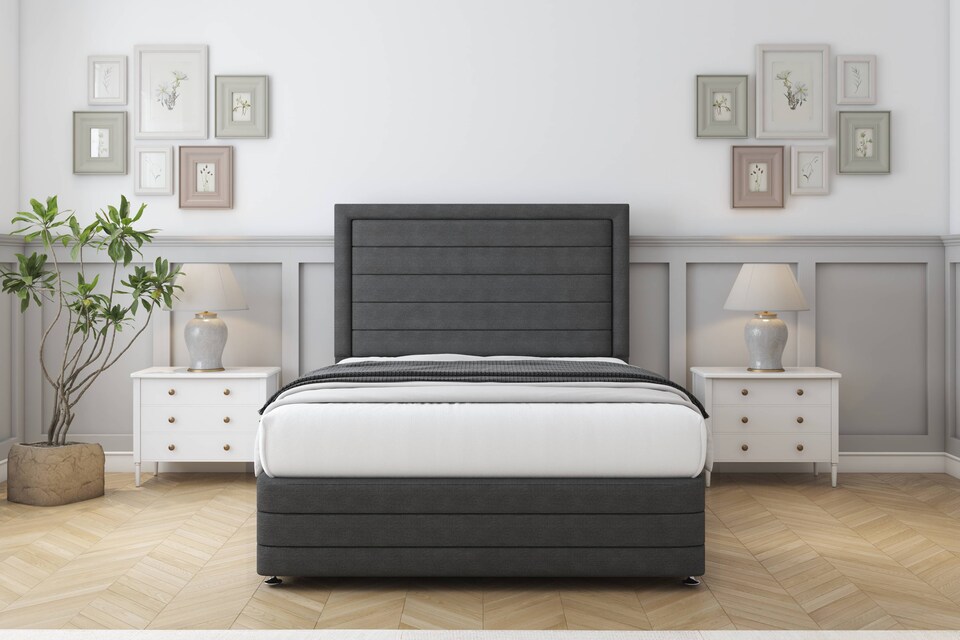 image 1 of Sloomy Ashford Graphite Dumfries Divan Bed With Mattress No Drawers With 26" Strutted Headboard & 12" Matching Footboard 4'6 Double | Grey | Graphite | Double | 1