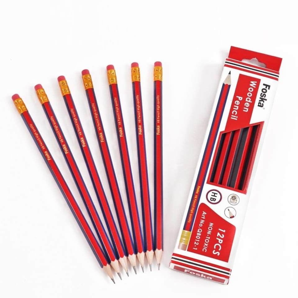 image 1 of Pack of 12 7'' Sharpened Wooden HB Pencils with Eraser