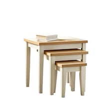 Furniturebox Eden Oak and Cream 3x Wooden Nesting Tables