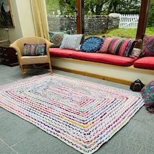 CARNIVAL White Braided Rug with Fabric - Cotton - L90 x W150 - Multicolour Multi