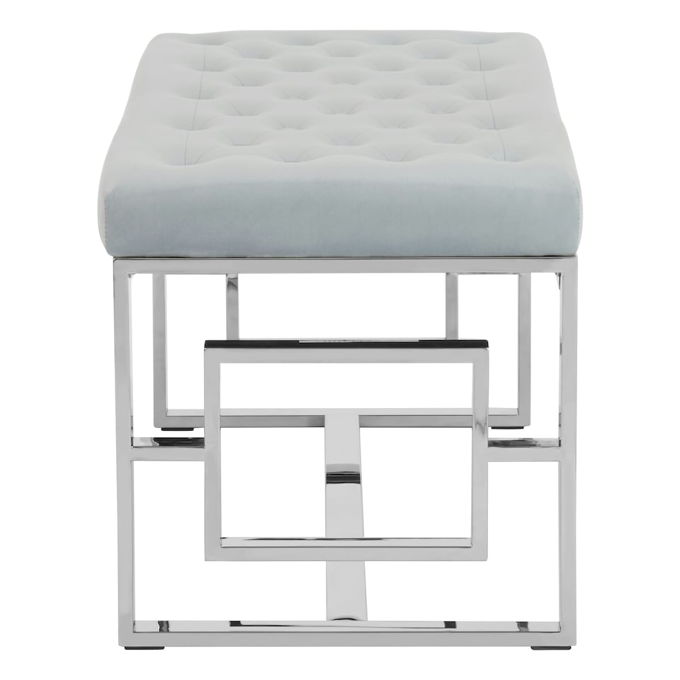 image 1 of Interiors By Premier Stylish Powder Blue Velvet And Silver Bench, Luxe Bench For Outdoor, Accent Dining Bench For Diningroom Silver