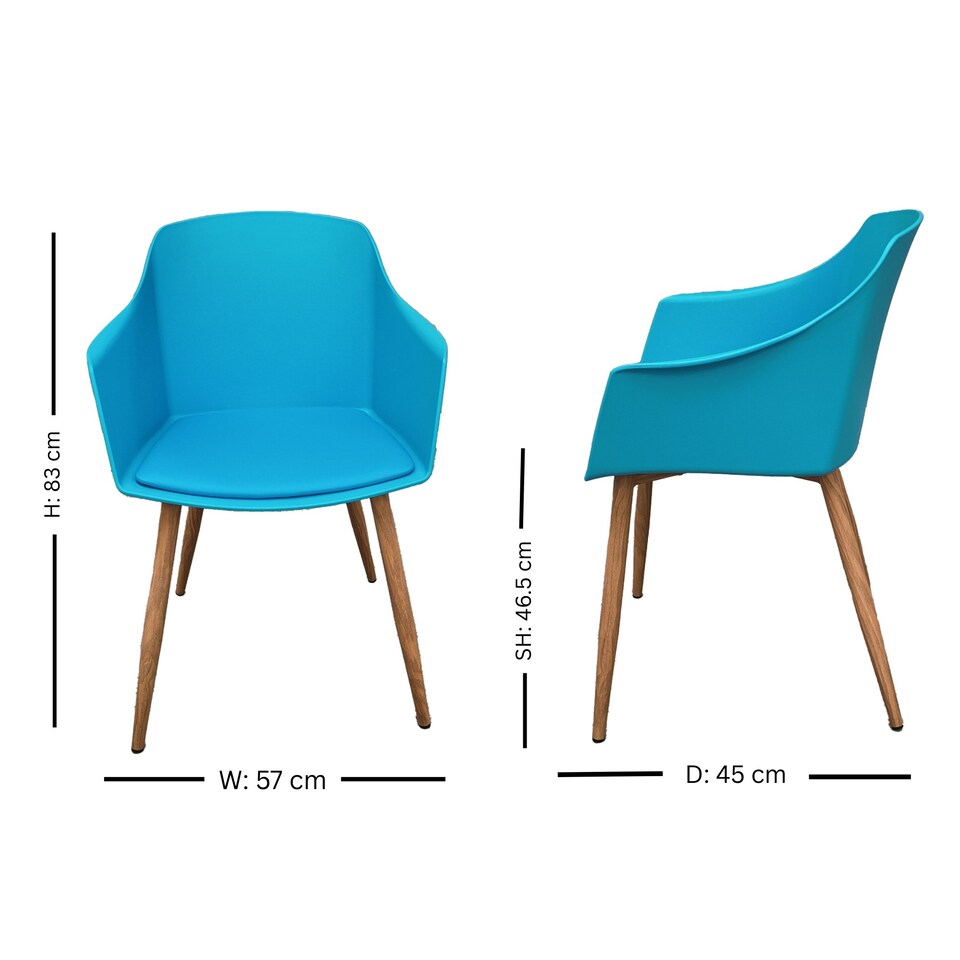 image 1 of Set of 2 Eden Modern Dining Chairs, Faux Leather Padded Cushion & Solid Wooden Legs Blue