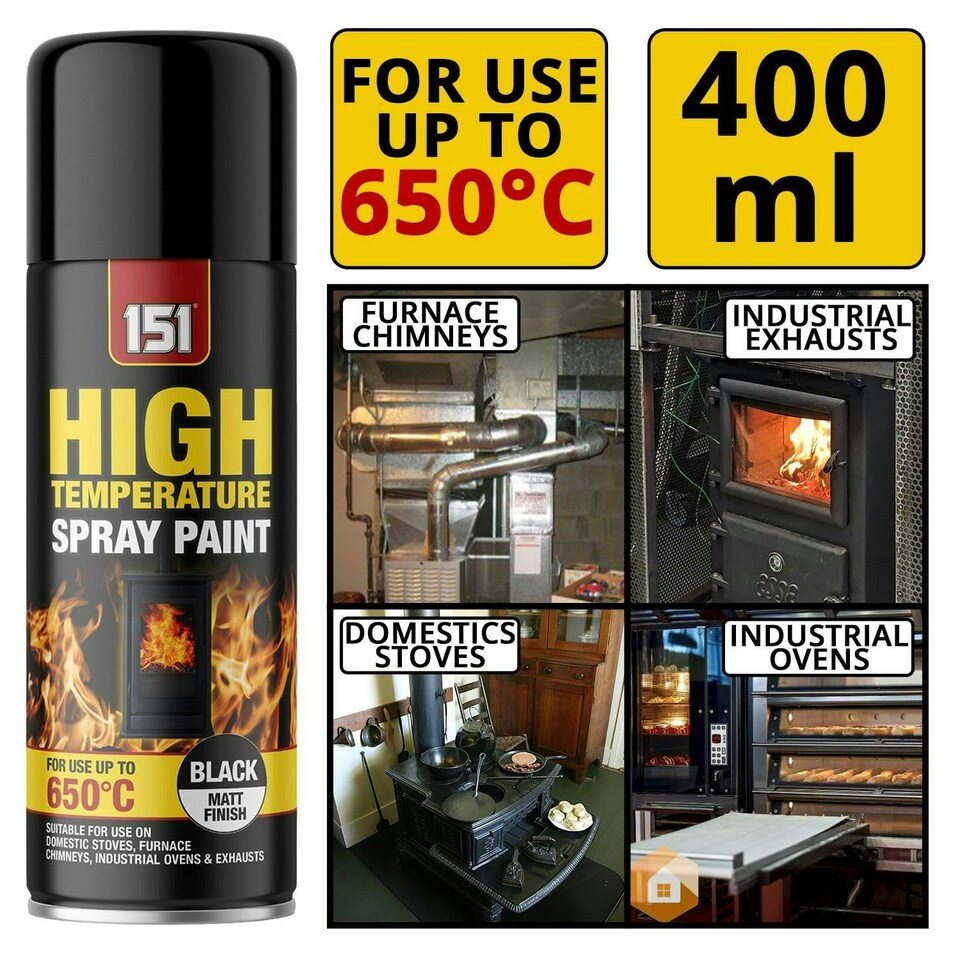 image 1 of Matt Black High Temp 650°C Spray Paint 400ml for Stoves BBQ Firepits Engines Black