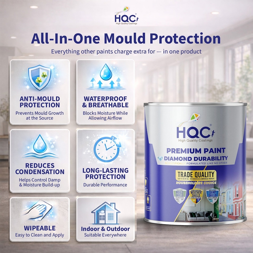 image 1 of HQC Anti Mould Paint - Prevents Mould on Interior Walls & Ceilings - Ivory - 2.5L