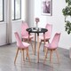 image 2 of 5PCs Dining Set - a Black Round Dining Table & Set of 4 White Lorenzo Tulip chairs with Padded Seat | Pink