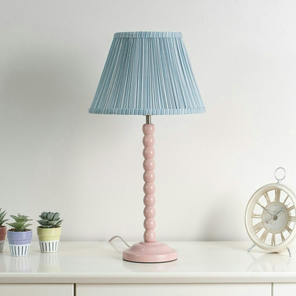 image 1 of ValueLights Laurenne Tapered Blue Pinstripe Fabric Pleated Easy Fit Small Lamp Shade