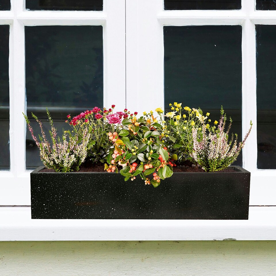 image 1 of Window Box Light Concrete Black Terazzo Garden Planter L40 W17 H17.5 cm, 16 ltrs Cap.