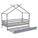 image 3 of Teddy Kids Childrens Grey Wooden House Single Bed Frame w Guest Trundle Bed | Grey | Grey | Single