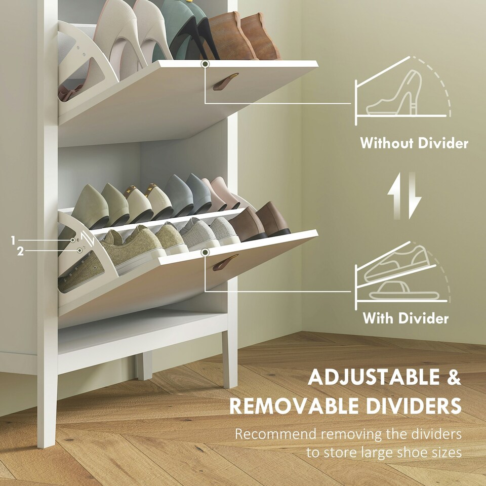 image 1 of HOMCOM 2 Drawer Shoe Cabinet with Flip Doors for Hallway, Entryway White | 80 x 24 x 95.5 cm