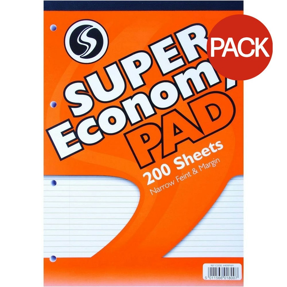 Silvine Super Economy Narrow A4 Refill Pad (Pack of 3) - Yellow/Black - One Size